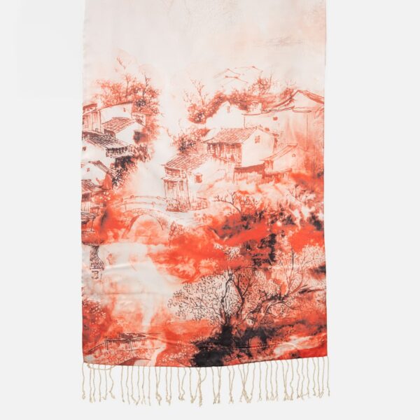 SILK STOLE WITH BEIGE PRINTED LANDSCAPE