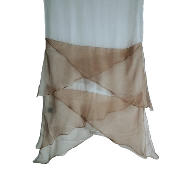 SILK WHITE SCARF WITH ASSYMETRIC BEIGE EDGE