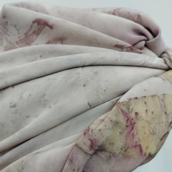 SILK SQUARE SCARF ECOPRINTED IN GREY AND PURPLE COLOURS
