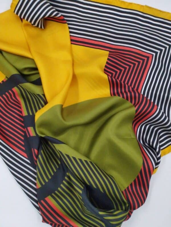 Silk striped scarf with yellow, olive colour, red